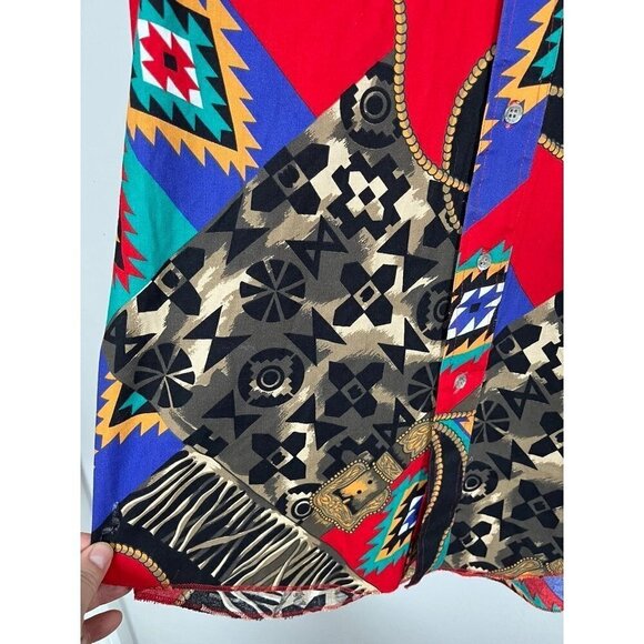 Wrangler Shirt L Red Western Cowboy Military Floral Tropical Resort Mature 80s - Picture 4 of 12